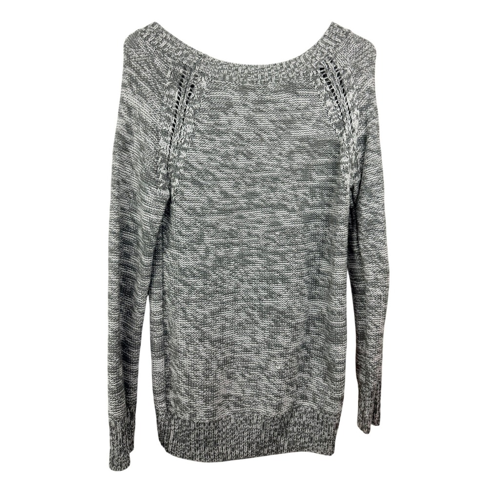 Guess Womens Gray White Marled Cable Knit Pointelle Scoop Neck Sweater Medium - Picture 2 of 8